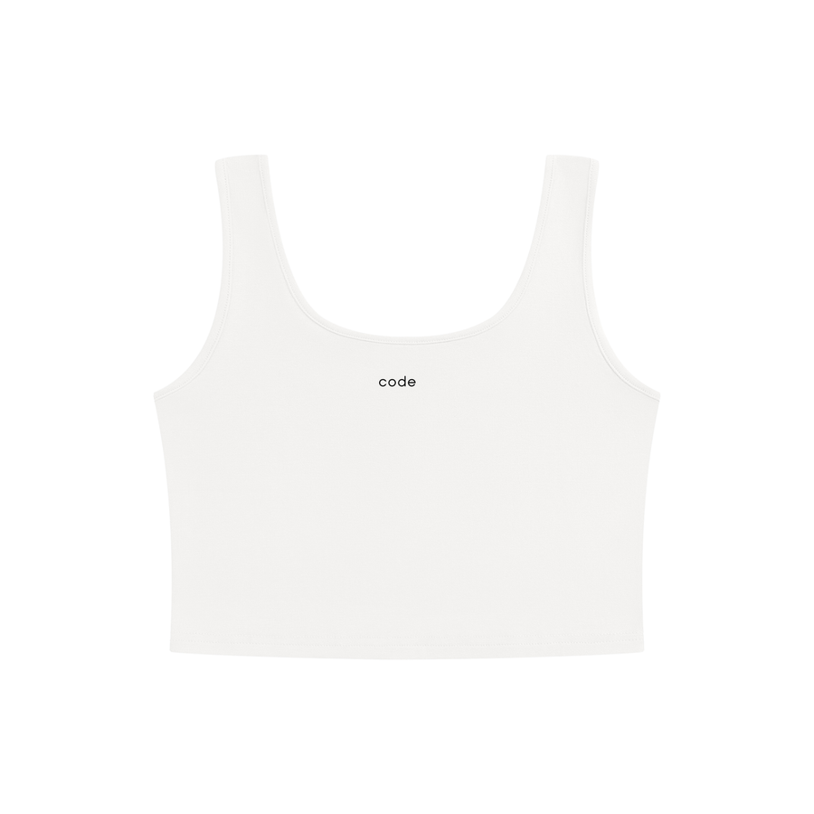 Women's White Cropped Tank Top, Bodycon Scoop Neck | 718