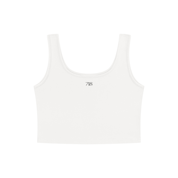 Women's White Cropped Tank Top, Bodycon Scoop Neck | 718