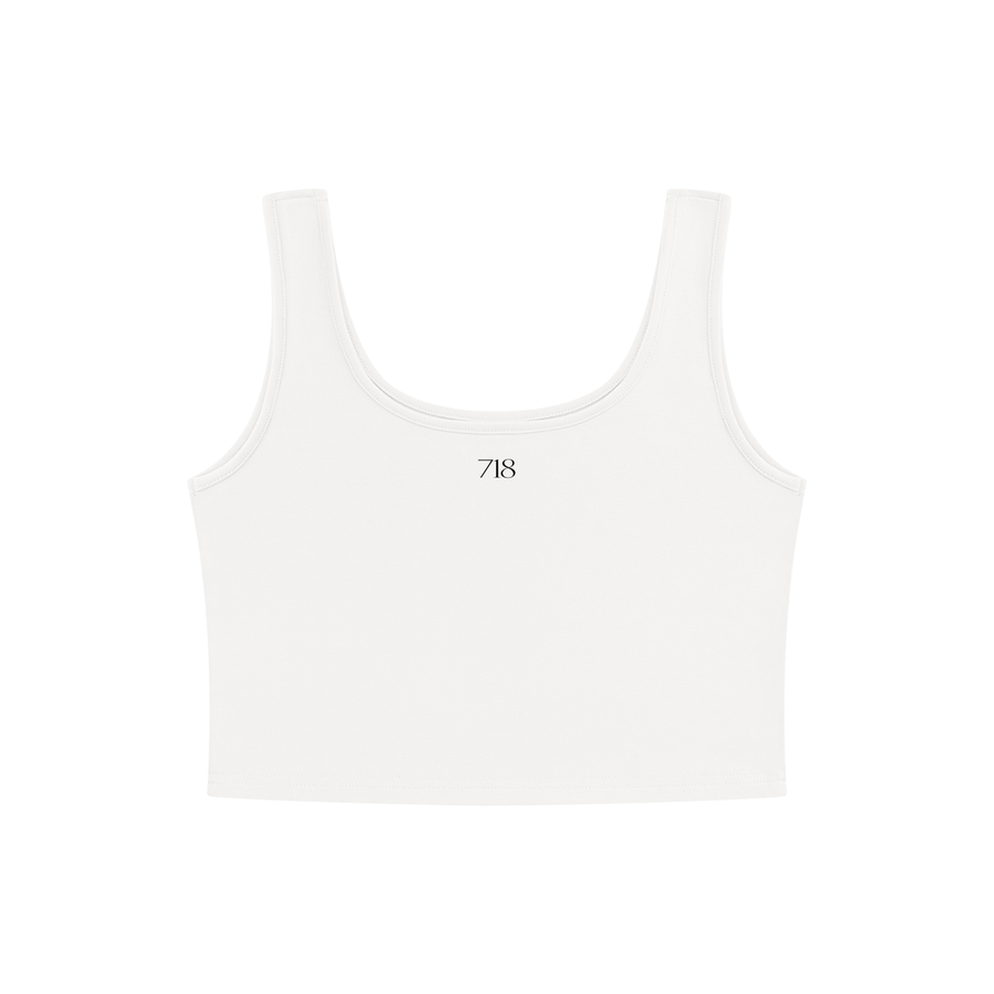 Women's White Cropped Tank Top, Bodycon Scoop Neck | 718